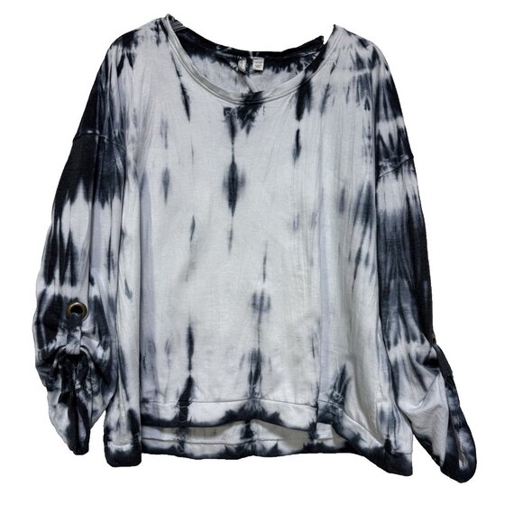 Cato Womens Sweatshirt Size 18 20 Black White Tie Dye Keyhole Back Roll tab Slee - Picture 1 of 9